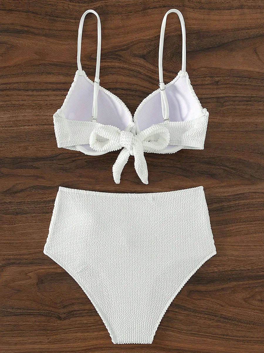 Wrinkled Bra Cup High Waist Bikini Women Swimsuit Female Swimwear Two-pieces Bikini Set Push Up Bather Bathing Suit Swim Lady