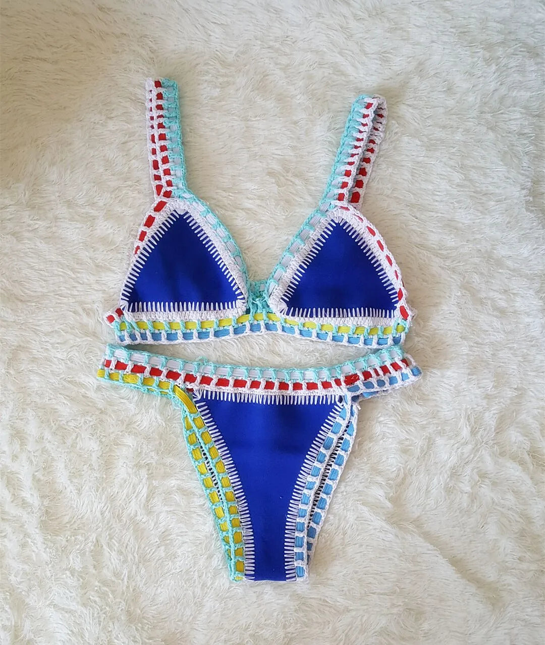 Bikini Crochet 2026 Handmade Knit Patchwork Reversible 2 Piece Swimsuit Women Halter Top Brazilian Bathing Suit Thong Swimwear