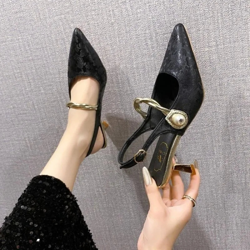 New Summer Fashion Pointed Toe Pearl Shoes Women Sexy Women Sandals High Heels Banquet Women Shoes