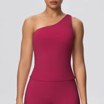 Women Seamless Cloud Feel One-Shoulder Waist-Cinching Yoga Vest Quick-Dry Slimming Sports Shaping Underwear Running Fitness Top