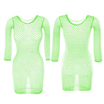 1PC Women Sexy Fishnet Beach Cover Up Long Sleeves Hollow Out Bodycon Dress See Through Summer Swimwear