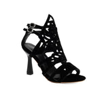 2026 Summer New Women's Black High Heels Made of Suede Leather with Exposed Toes and Thin Heels Suitable for Date Wearing