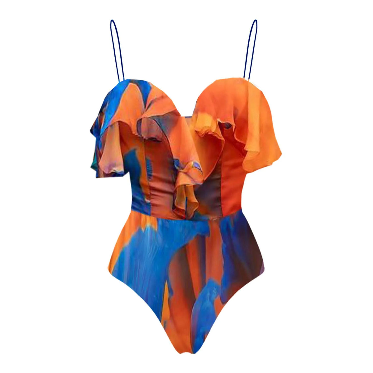 Vintage Orange Gradient Swimwear Women Ruffles Pleate Skirt Sets 2026 Bandeau Push Up Padded Slim Holiday One Piece Swimsuit