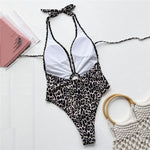 Leopard Print Halter Backless Swimwear Sexy One Piece Swimsuit Women 2026 Hollow Out Bathing Suit Metal Wrinkled Monokini Swim