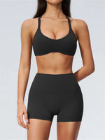 2 Piece Summer Yoga Sets for Women Hollow Back Cross Sports Bra Fitness Clothes Tight High Waist Shorts Running Workout Clothes