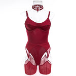 Toucheart Erotic Bodysuit Sexy Hot Tight Plunge Seductive Women's Intimate Flirt Romantic Garter Four-piece Set with Stockings