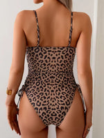 Vintage Brown Leopard Print Swimwear 2026 Women Sexy Drawstring Side Tummy ControlOne Piece Swimsuit Summer Swimming Suits