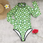 2026 Print One Piece Swimsuit Long Sleeve Swimwear Women Bathing Suit Vintage Zipper Swimsuit One Piece Surfing Swim Wear