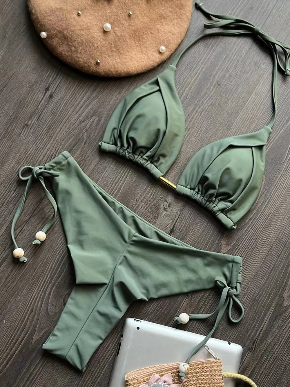 2026 Sexy Folds Bikini Set Solid Micro Bikinis Women Swimsuit Female Triangle Swimwear Beach Wear Bathing Suit