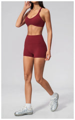 2 Piece Summer Yoga Sets for Women Hollow Back Cross Sports Bra Fitness Clothes Tight High Waist Shorts Running Workout Clothes