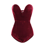 hirigin Women Strapless Neck Bodysuit Sexy Back Lace Up Bodysuit VelvetShapewear Bodycon Leotard Romper Jumpsuit Hot Sale