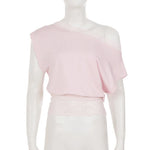Summer T-shirt lace off-shoulder short-sleeved T-shirt waist fashion versatile top