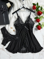Lace Lingerie Set Women's Sexy Babydoll Chemise Romantic Ruffle Nightgown Delicate Panty Set New Hot Fashion Gift Luxuriou