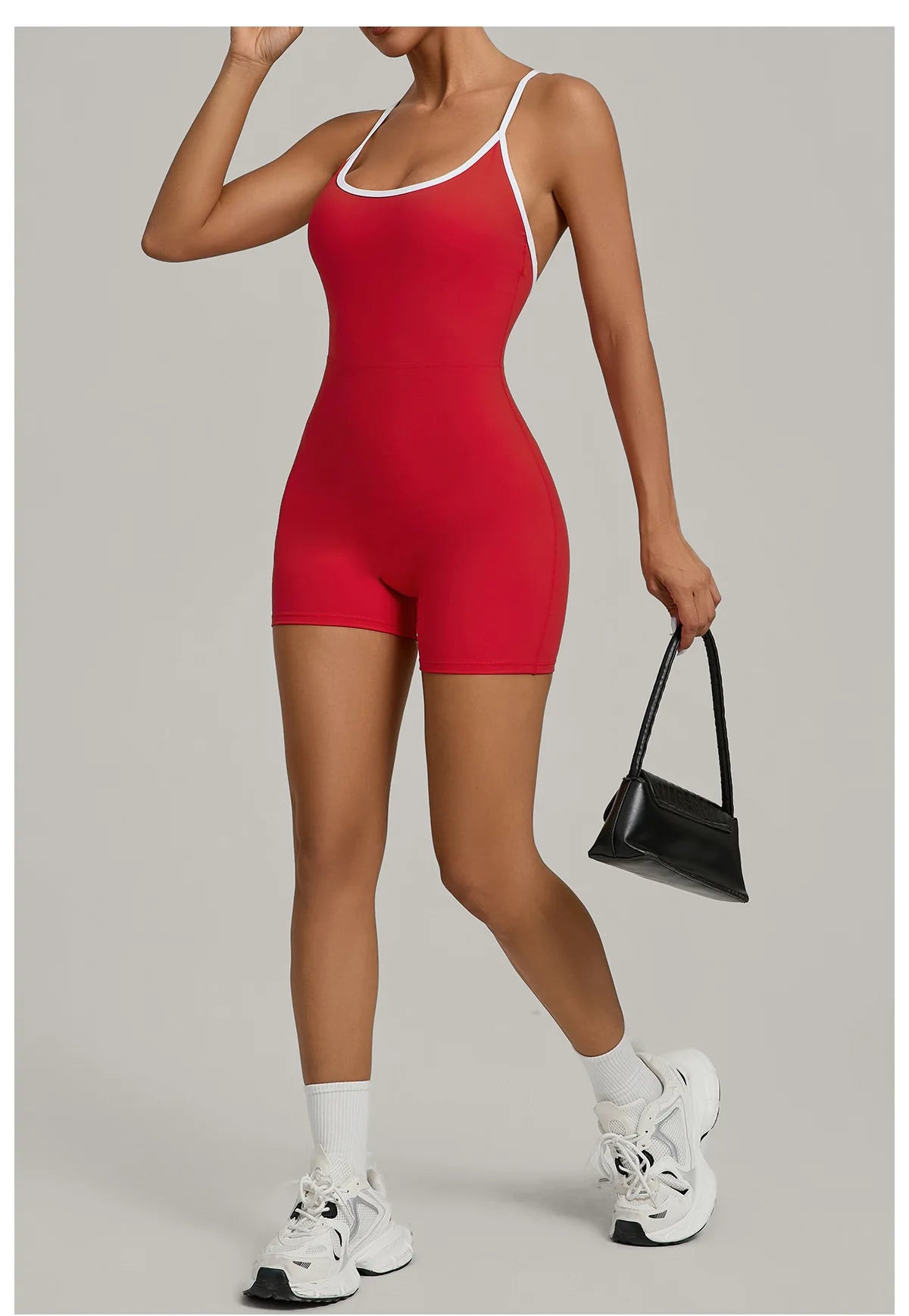 Spring/summer Women's Contrasting Yoga Jumpsuit Hollow Out Cross Back Camisole One Piece Sports Suit Hip Lifting Fitness Romper