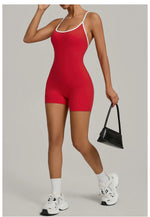 Spring/summer Women's Contrasting Yoga Jumpsuit Hollow Out Cross Back Camisole One Piece Sports Suit Hip Lifting Fitness Romper
