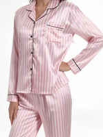 Stylish Striped Pajamas Set for Women Sleepwear Long Sleeve Button Top and Long Pants Set Homewear and Loungewear