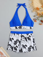 2026 Halter Bikini Set Short Swimsuit Women High Waist Swimwear Female Printed Bathers Swimming Bathing Swim Suit Beachwear