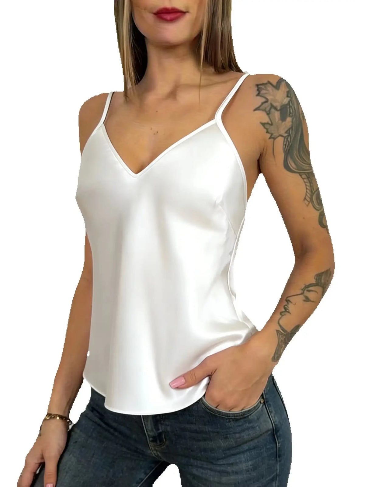 Elegant Solid Women Pajamas V Neck Sleeveless Loose Fit Basic Sleepwear Top Versatile Daily Layering Camisole