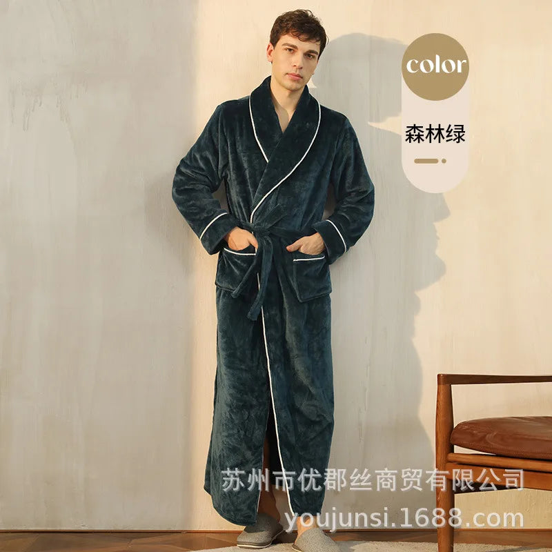 Long Flannel Robe for Men Women Warm Home Pajamas Loungewear 2026 Autumn Winter New Thick Coral Fleece Couple Bathrobe