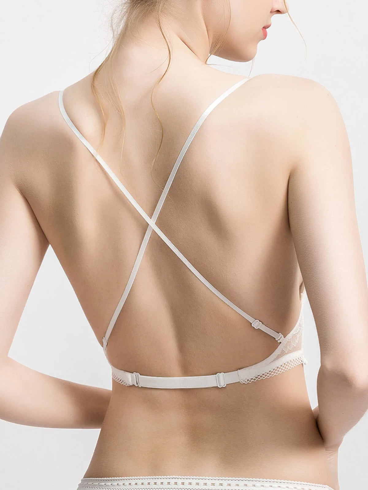 Women‘s lace bralette wireless push-up bra U back sexy Lingerie Deep V bra sexy backless invisible underwear with crossed back