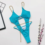 DEKA Chain Swimwear Women's New Hollow Out Metal One-piece Swimsuit High Elasticity Beach Vacation Style Halter Bikini Female