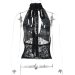 FDYOUI Woman Clothes Elegant Bandage Mesh Corset Tops 2026 Female Halter V-neck Lace-up Tank Top Black T-shirt Y2K Streetwear