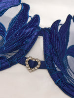Luxury-Style Blue Lily Embroidery Underwear Set - See-through Mesh Bra - French Retro Elegant Women's Underwear ZA824031