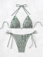Blue Floral Print 2 Piece Micro Bikini Set for Women 2025 New Push Up Bra Thong Swimsuit Beach Bathing Suit Holiday Swimwear