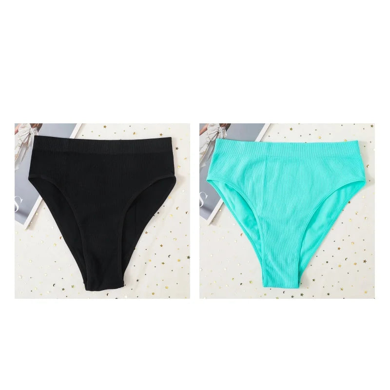 2Pcs/Set Seamless Panties High Waist Briefs Women High Leg Cut Panties Female Underpants Sexy Lingerie Solid Color Underwear S-L