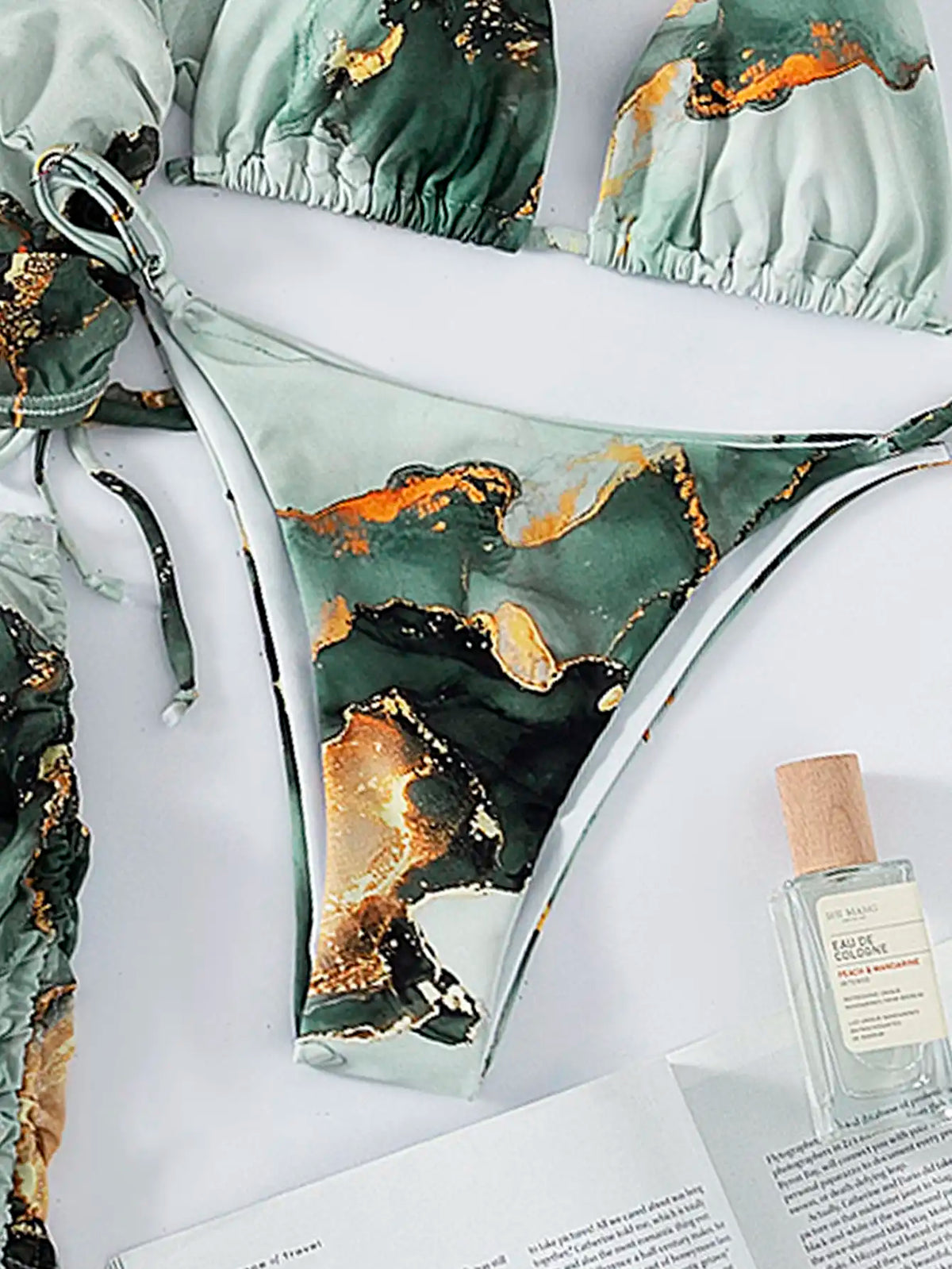 4 Pieces Halter Bikini Swimsuit With Marble Print Cover Up 2026 Swimwear Female Beachwear Bathing Swimming Suit Women Summer