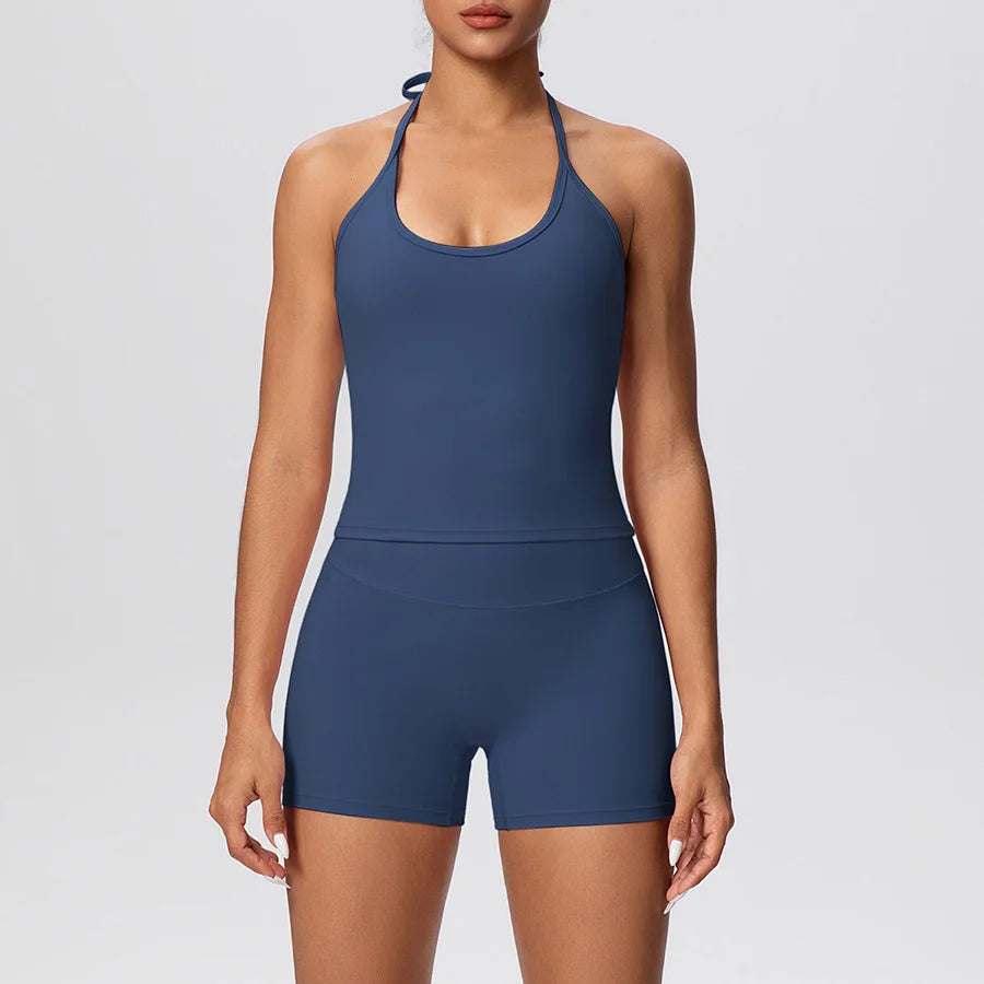 New 2Pcs Yoga Sets Naked Feel Women Workout Fitness Gym Clothes High Waist Yoga Shorts And Sports Bra Impact Shorts Workout Sets