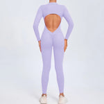 Women's Seamless Yoga Bodysuit Long Sleeve Zipper & Back Cutout Naked Feeling Quick-Dry Running Fitness Workout Jumpsuit