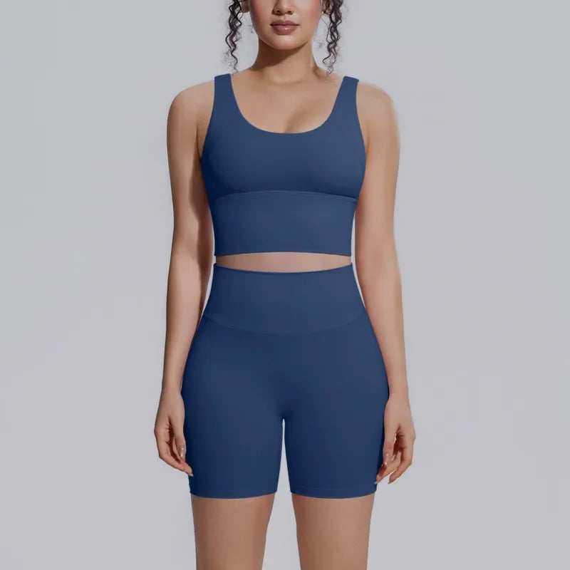 Women's Yoga Set Sports Running Fitness Beautiful Back Vest Hip Lifting Slim-Fit High Waist Shorts Training Gym Workout Suits