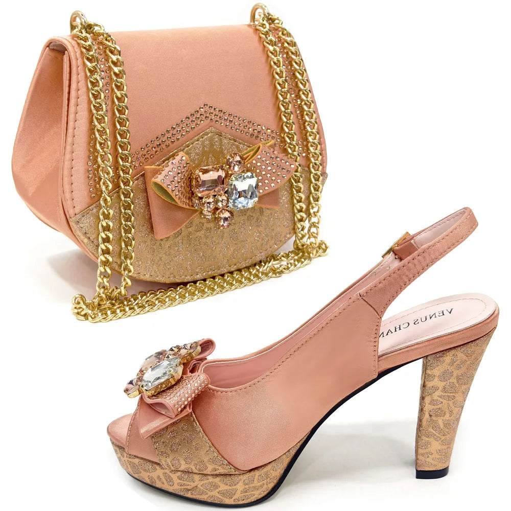 Doershow new come Matching Women Shoe and Bag Set Decorated black Nigerian Shoes and Bag Set Italy Shoes and Bag set HDF1-17