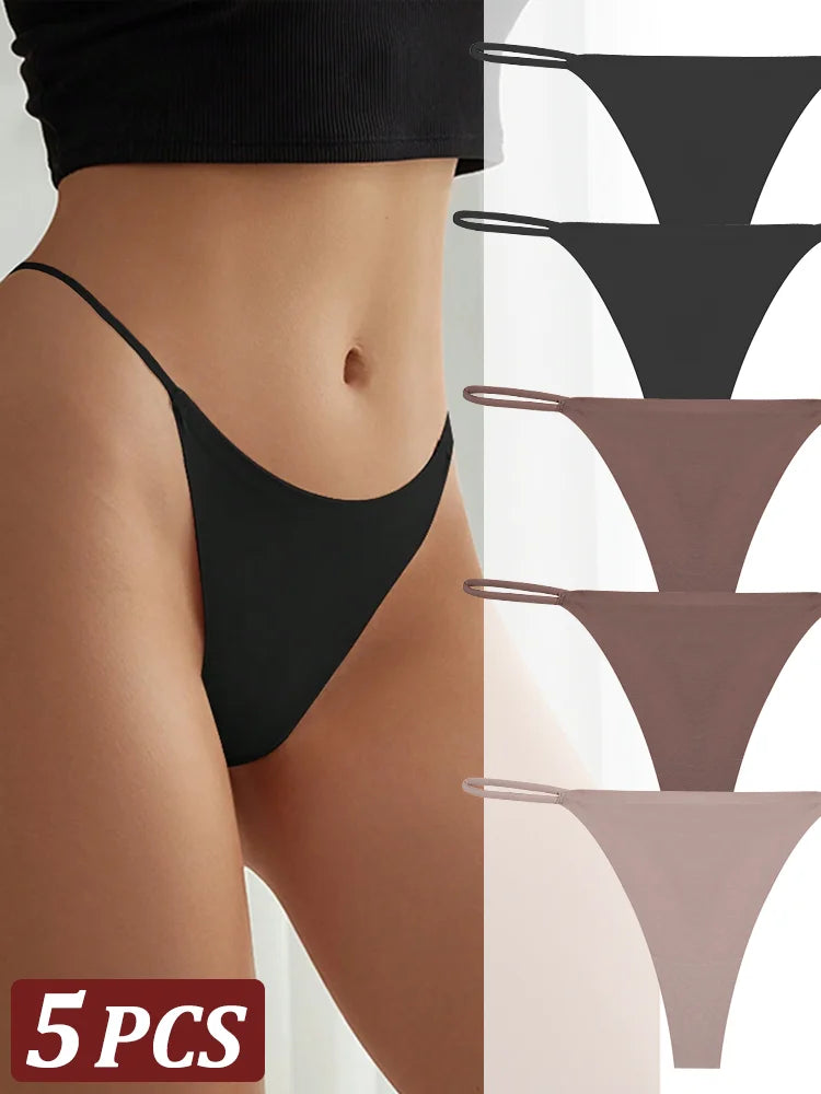 5PCS Seamless Thong Women Invisible Thin Strap Low Waist High Stretch Flexibility Panties Sexy Underwear Ladies Briefs T-back