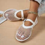 Summer, Wear Round Toe, Straight Buckles, Casual and Comfortable, Women's Flats, Cut-out Mary Jane Single Shoes,fishnet Shoes