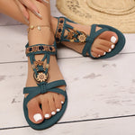 Flower Beaded Bohemian Sandals for Women Summer Roman Style Comfortable Flat Sandals Woman Lightweight Non Slip Beach Shoes