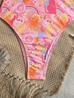 Sexy Pink Floral Print Swimwear Women 2026 Deep V Neck Slim Tummy Control One Piece Swimsuit Beach Hoiday Bathing Suit Monokini