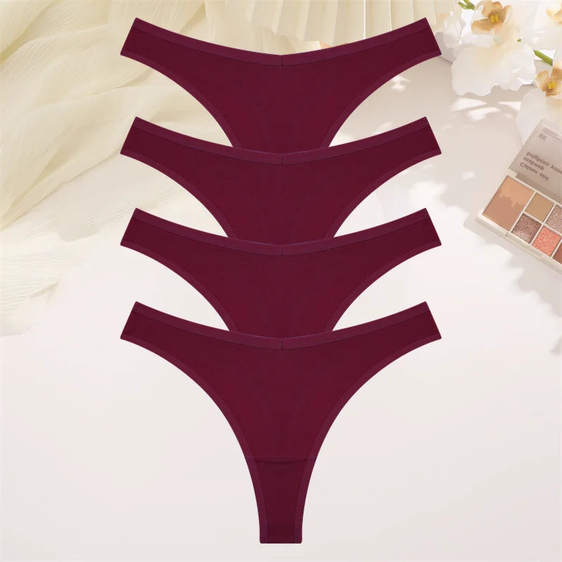 4PCS Women Seamless Thong Cotton Thin Strap Low Waist High Flexibility Panties Sexy Underwear Ladies Briefs T-back Soft Women