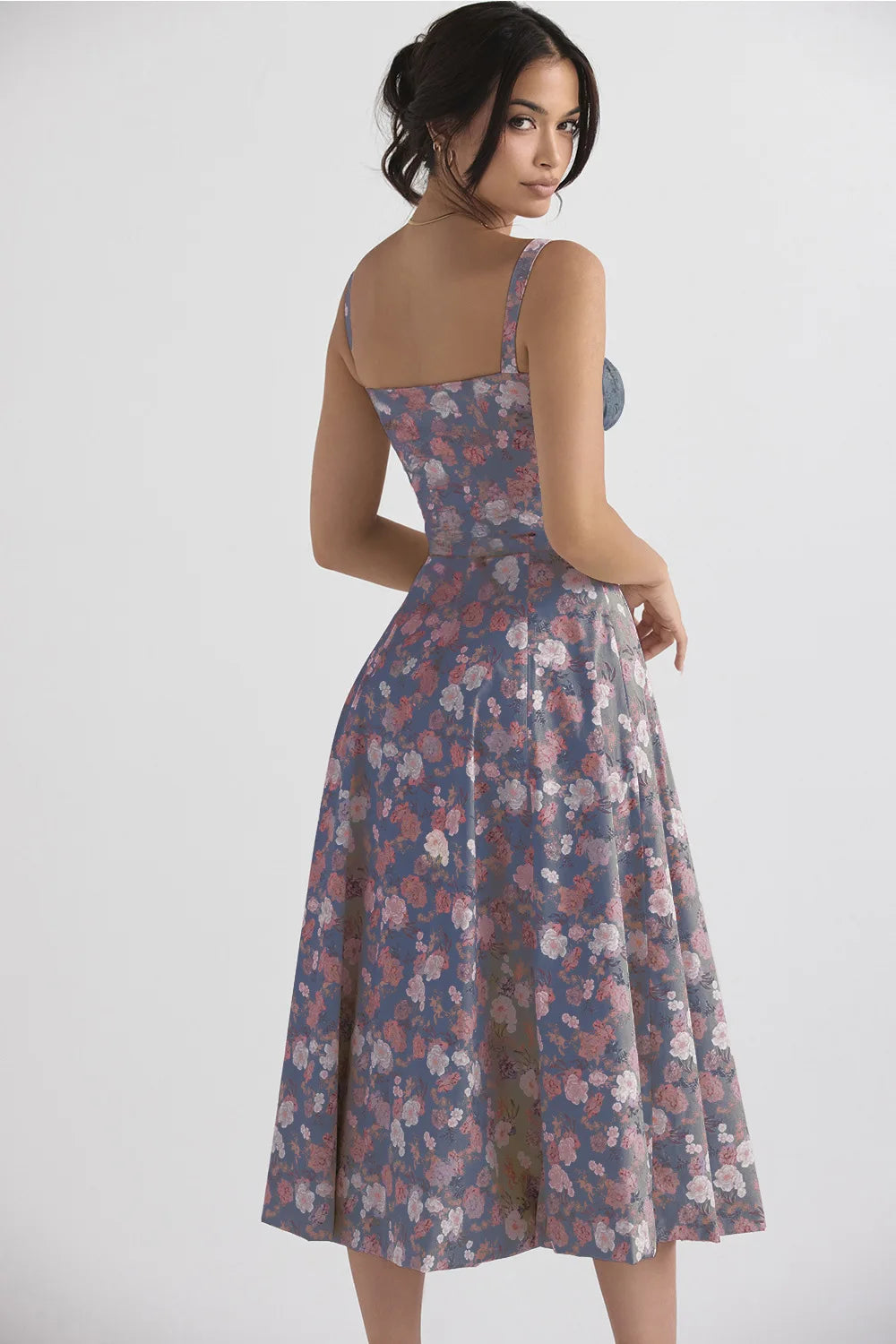Sexy Low Cut Spaghetti Strap Maxi Dresses For Women Color Flower Printed Chest Wrap Bowknot Leace-up Long Dress Elegant Vestidos
