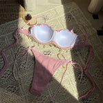 Sexy Shell Bikinis Sets Women White Ruffles Starfish Ornament Push Up Underwire Thong Swimsuit 2025 Beach Bathing Suit Swimwear