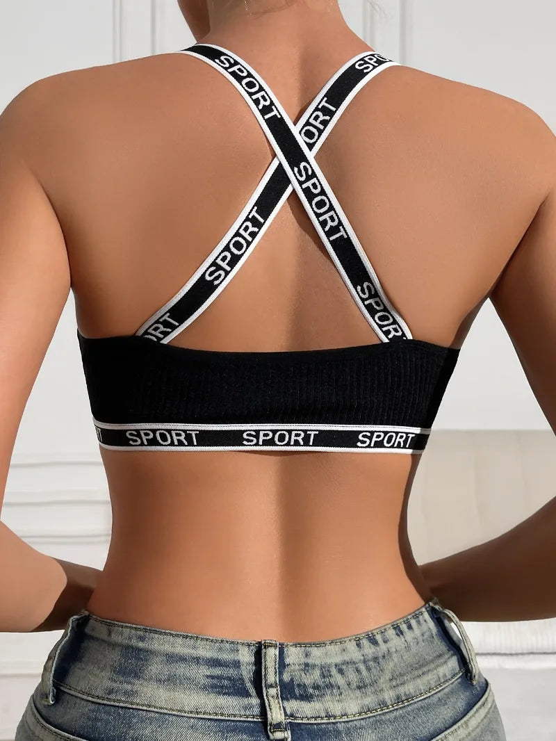 1pcs Letter Decor Sexy Women Ribbed Bras Breathable Comfortable Camisole Female Fashion Underwear Athletic Vest Sexy Lingerie