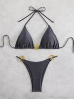 Sexy Thong Bikinis Sets Two Pieces Swimsuit Metal Hoops Link Swimwear Female Brazilian Biquini Triangle Beach Wear Bathing Suit