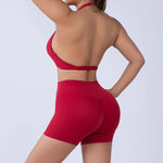 2PCS Nude Sexy Yoga Set Halter Neck Sports Bra And Shorts Breathable Fitness Training Underwear Slimming Beautiful Back Design