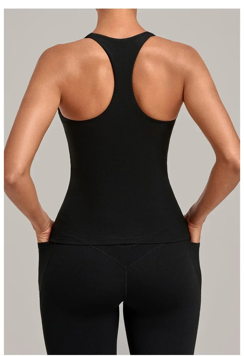 Women's Seamless Yoga Vest Sports Fitness Gym Beauty Back Top Nude Slim Fit Training Running Workout Vest