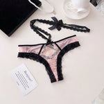 Hanging Neck Detachable Sexy Lace Women's Underpants Sweet Bow Hollow Out Mesh Panties Metal Ring Cotton Crotch Briefs Lingerie