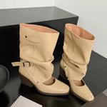 Vintage Y2k Slouchy Knee High Western Boots Women Chunky Block Heel Summer Cowboy Knee High Boots Motorcycle Boots Shoes
