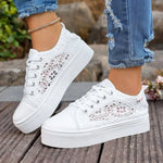 Fashion Women Shoes 2026 Fashion Summer Casual White Shoes Cutouts Lace Hollow Breathable Platform Flat Shoes Woman Sneakers