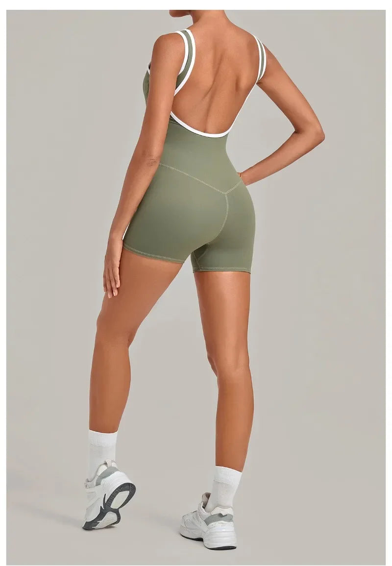Women's Seamless Yoga Jumpsuits Sports Fitness Gym Sleeveless Backless Hip-lifting Shorts One-piece Training Workout Jumpsuit