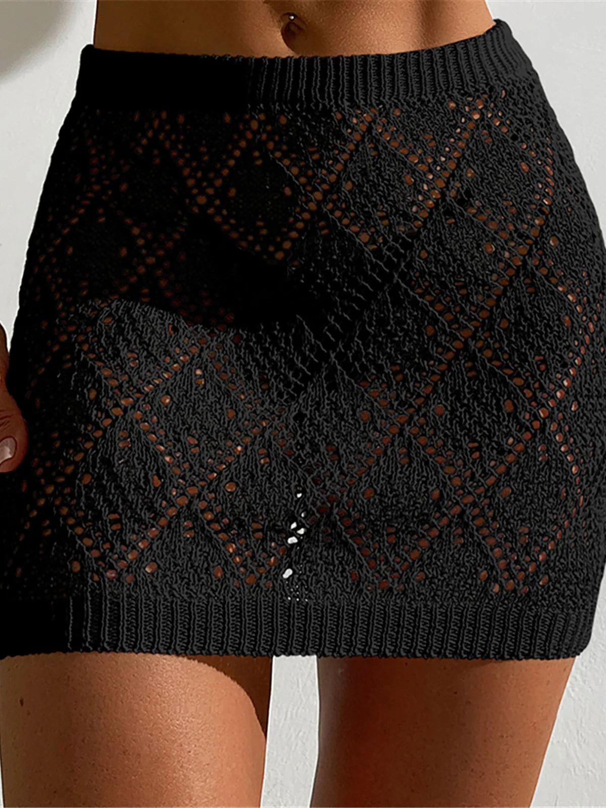 Sexy Hollow Out Crochet Knitted Tunic Beach Cover Up Cover-ups Beach Dress Beach Wear Beachwear Mini Skirt Female Women K6587